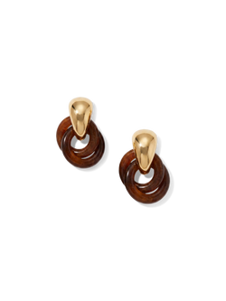 Veronica Beard Gold and dark brown wood interlocking hoop earrings.