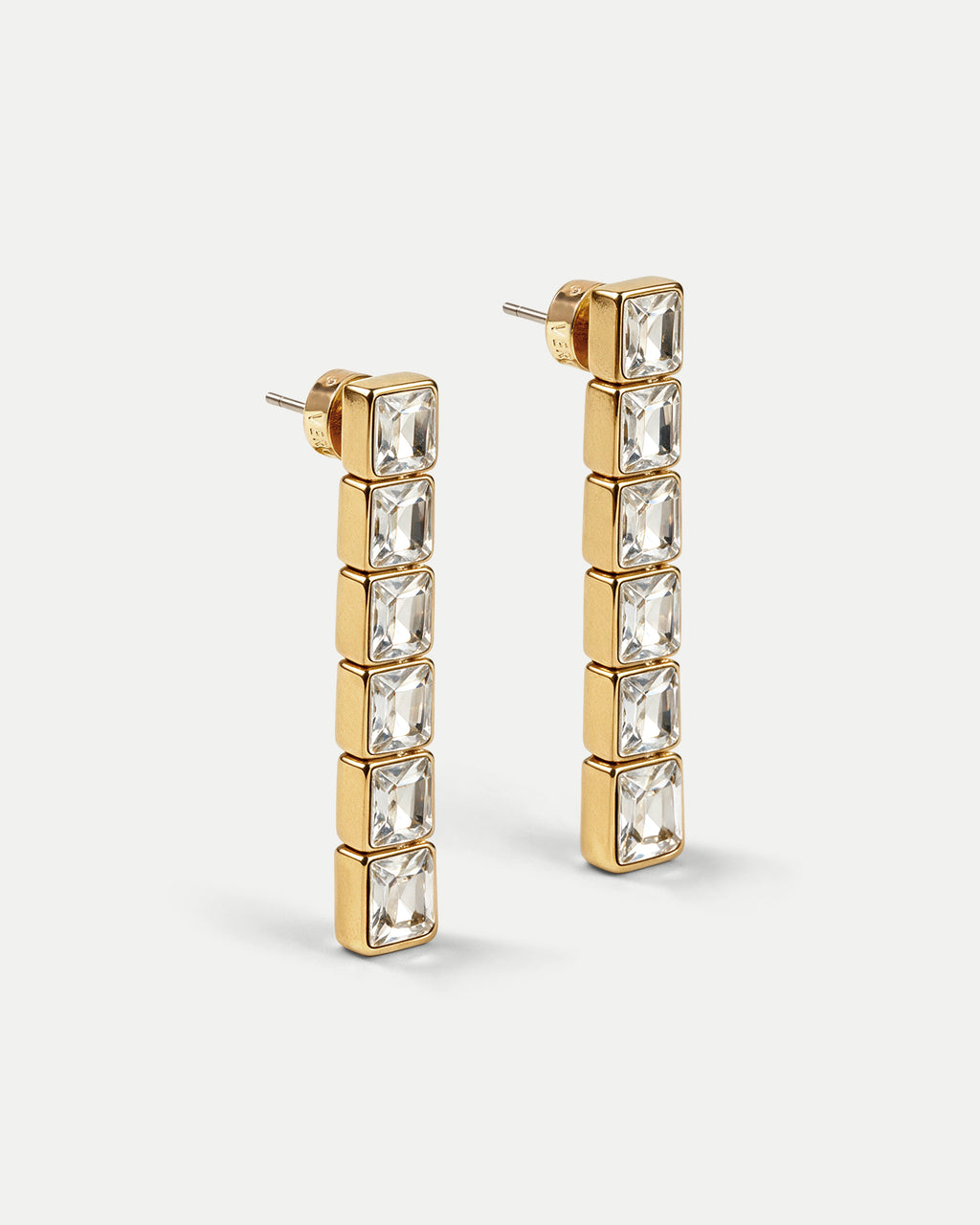 Veronica Beard Gold crystal drop earrings with square stones.