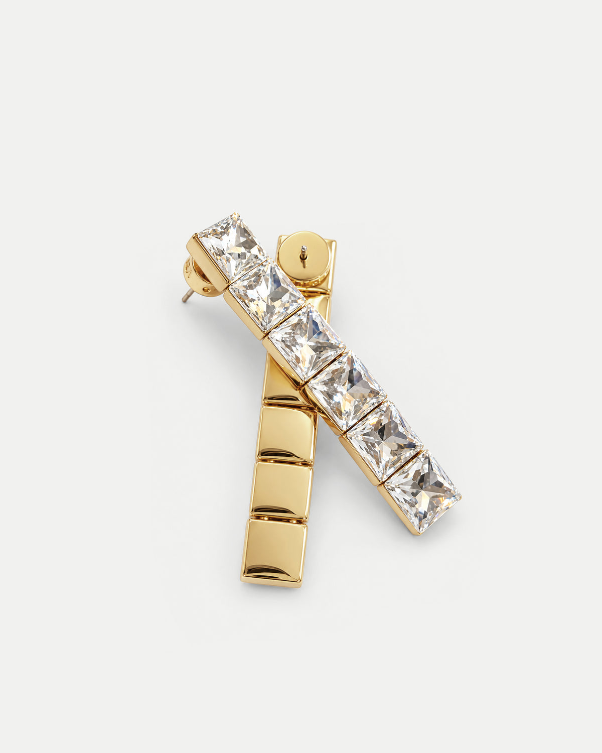 Veronica Beard Gold linear crystal drop earrings.