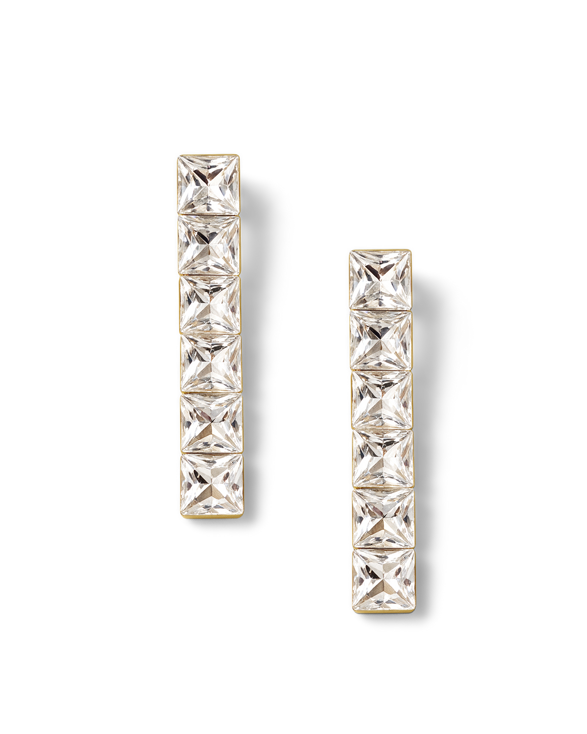 Veronica Beard Gold crystal square drop earrings.