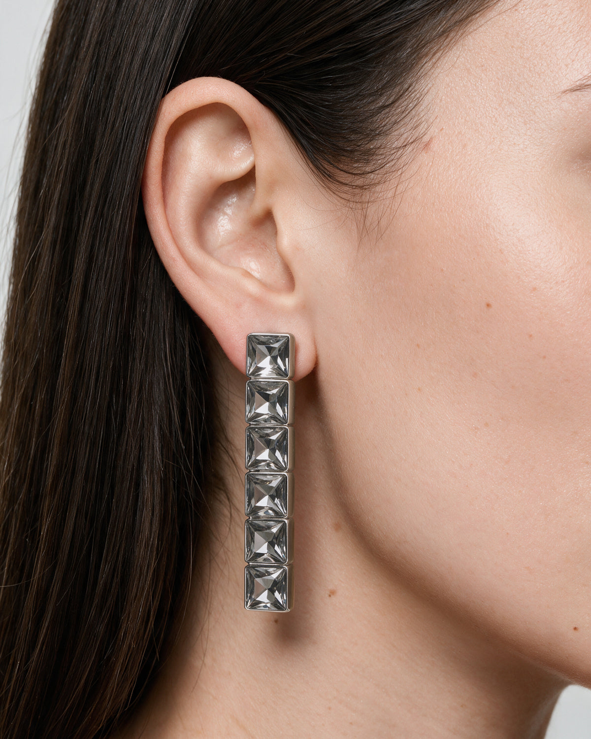 Veronica Beard Silver square crystal drop earrings.