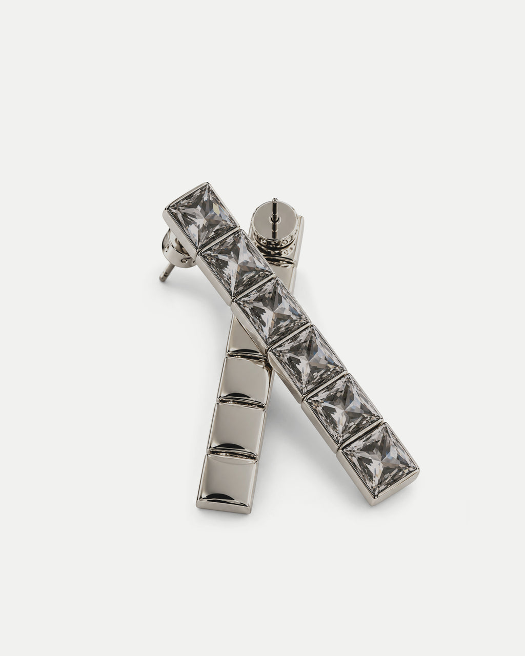 Veronica Beard Silver crystal square drop earrings.