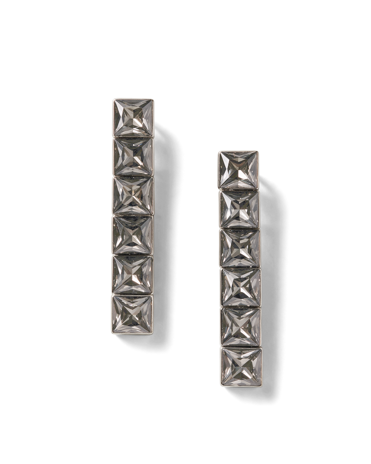 Veronica Beard Silver square crystal drop earrings.