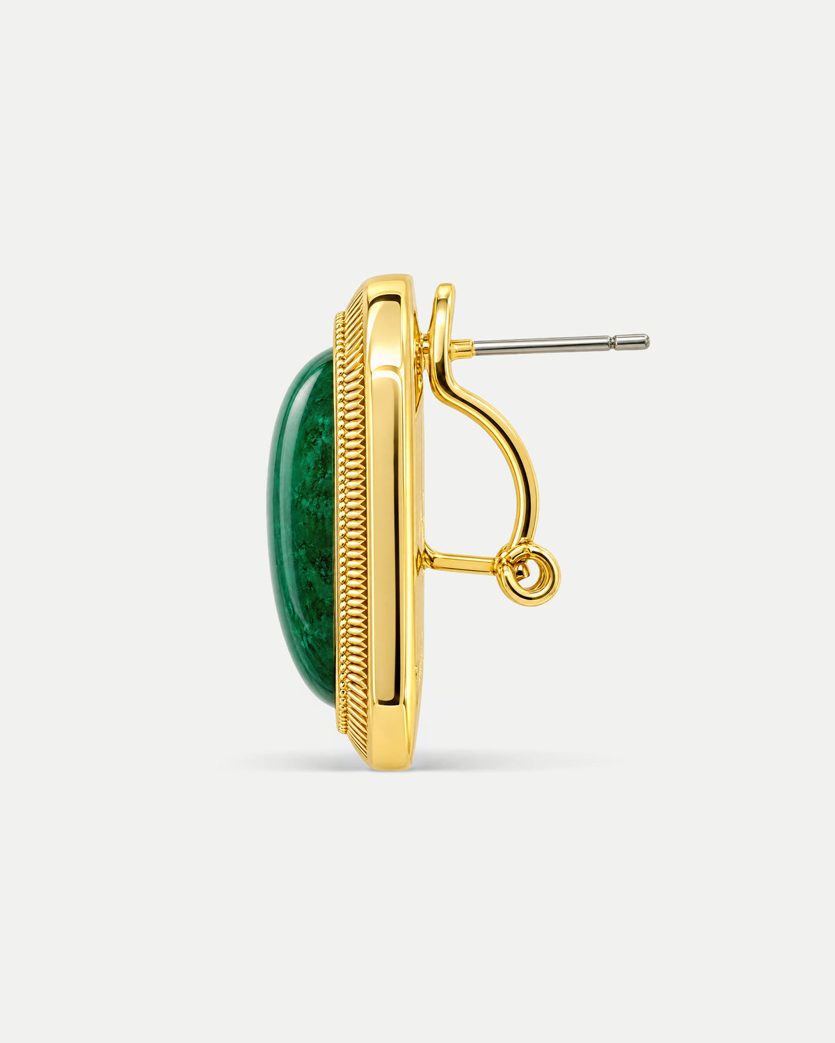 Veronica Beard Gold and green cabochon gemstone stud earring.
