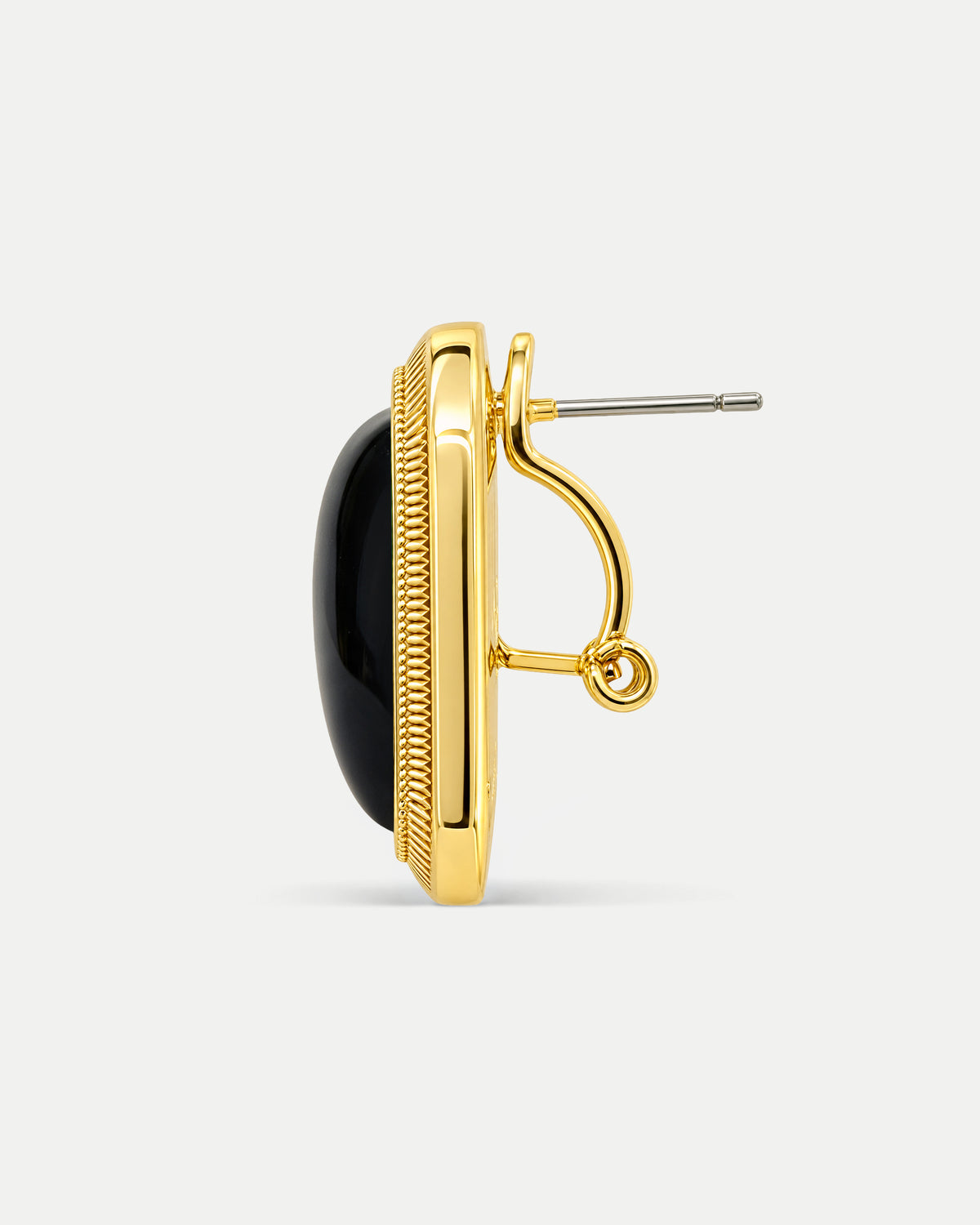 Veronica Beard Gold earring with black oval stone.