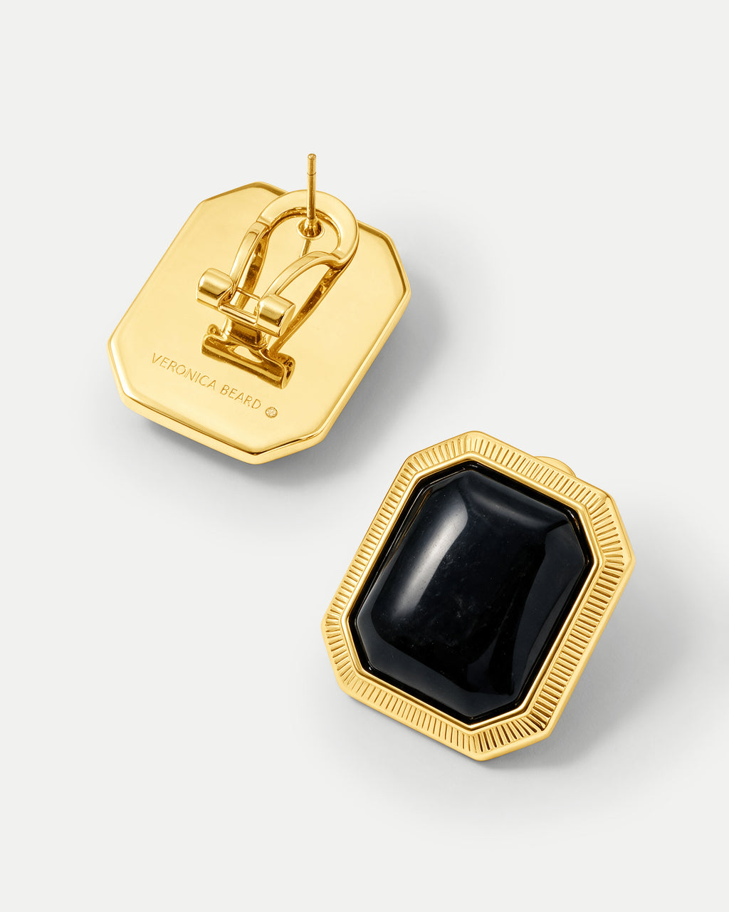 Veronica Beard Gold and black rectangular clip earrings.