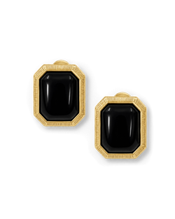 Veronica Beard Black and gold rectangular clip-on earrings.