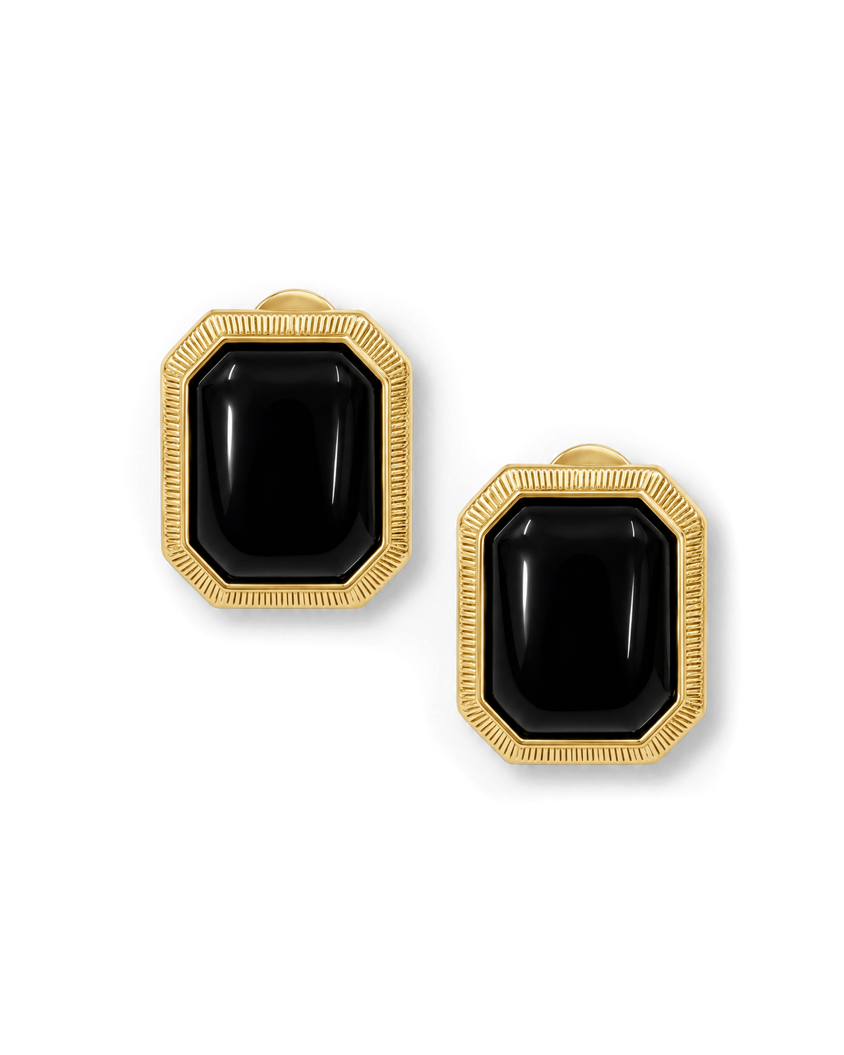 Veronica Beard Black and gold rectangular clip-on earrings.