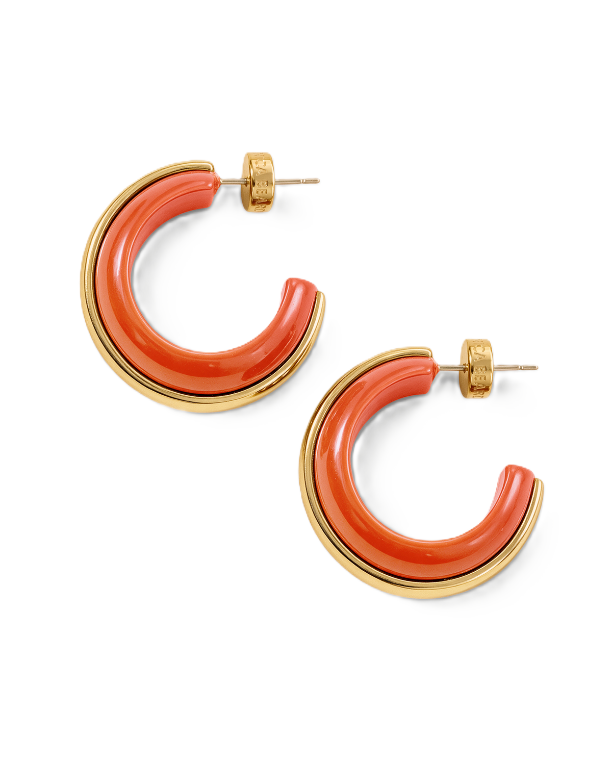 Veronica Beard Orange and gold half-hoop earrings.