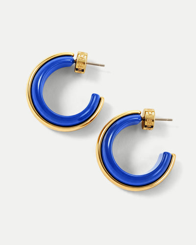 Veronica Beard Blue and gold chunky hoop earrings.