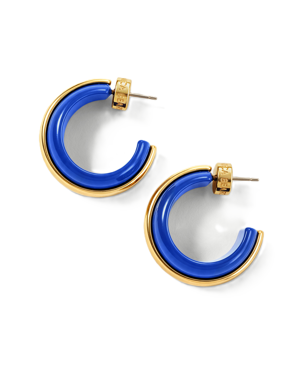 Veronica Beard Blue and gold enamel hoop earrings.