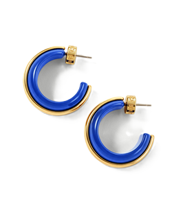 Veronica Beard Blue and gold enamel hoop earrings.