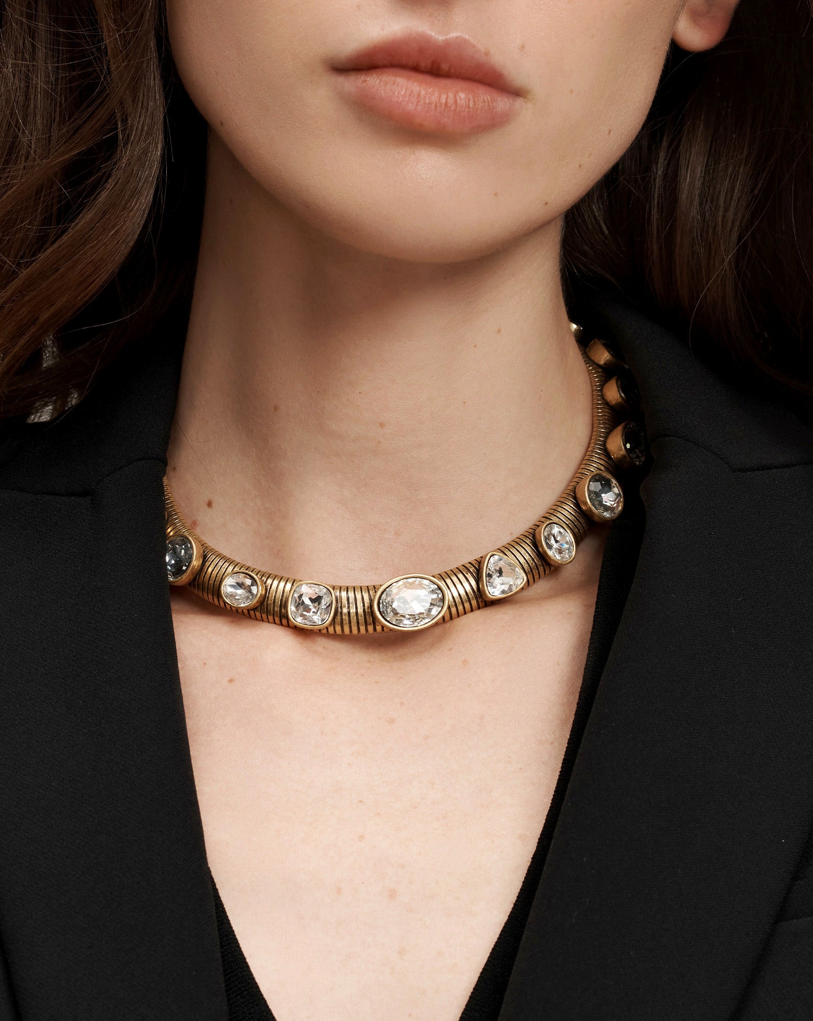 Crystal Tubogas Collar Necklace in Gold | Veronica Beard