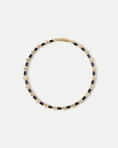 Veronica Beard Black Enamel and Crystal Barrel Necklace - Black