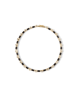 Veronica Beard Black Enamel and Crystal Barrel Necklace Black