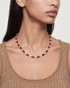 Veronica Beard Enamel and Crystal Barrel Necklace - Burgundy