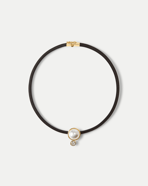 Pearl Pendant Cord Necklace in Pearl/Black | Veronica Beard