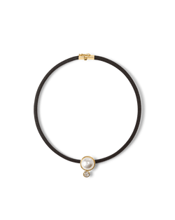 Veronica Beard Pearl Pendant Cord Necklace Pearl/Black