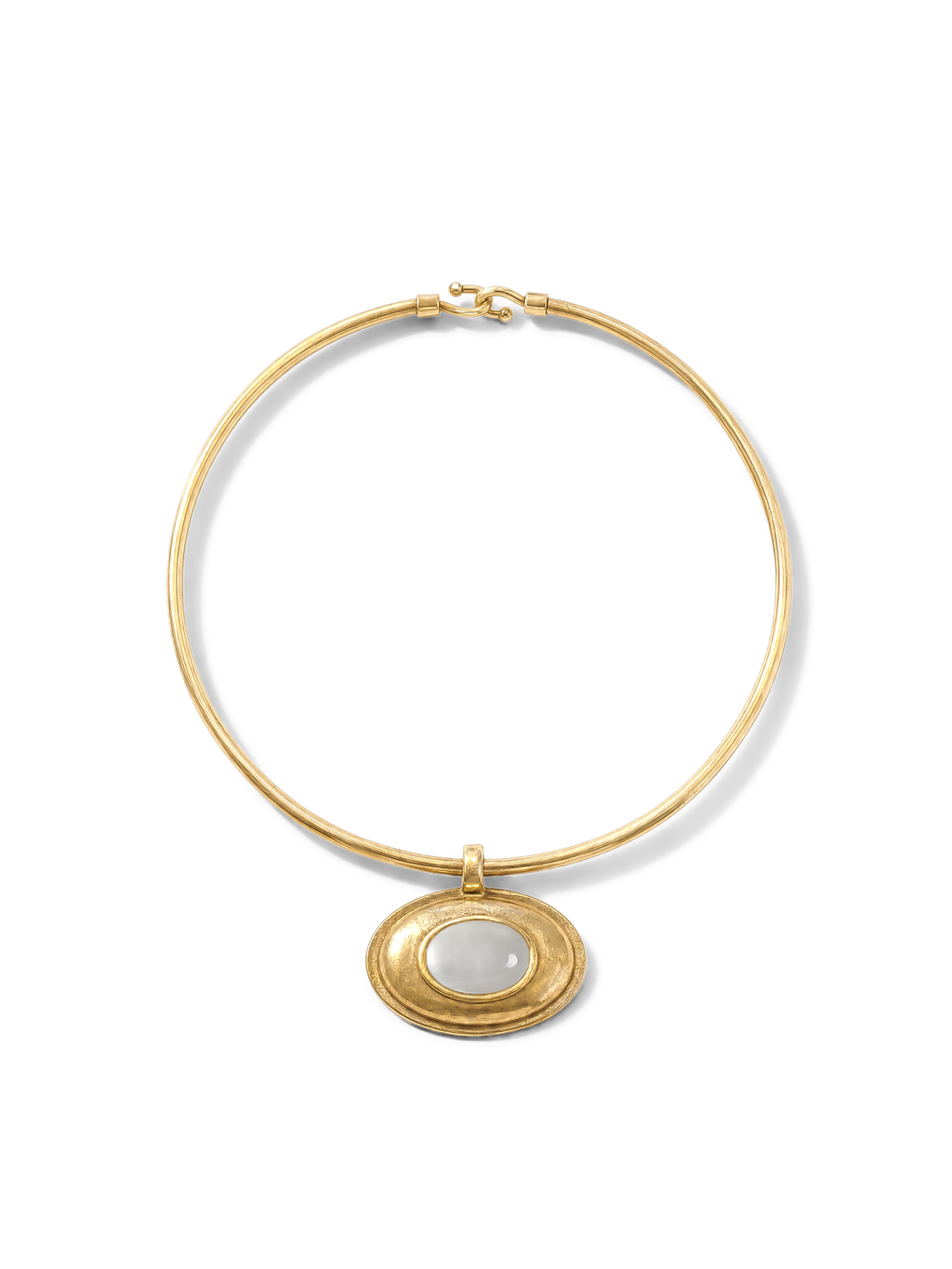 Veronica Beard Gold choker necklace with oval mother-of-pearl pendant.