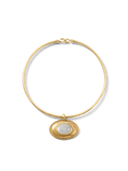 Veronica Beard Gold choker necklace with oval mother-of-pearl pendant.