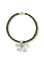 Veronica Beard Green beaded necklace with a white flower pendant