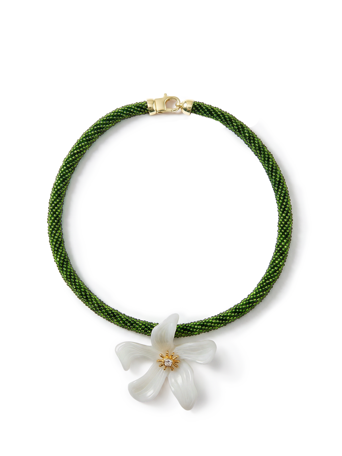 Flower Pendant Beaded Necklace in Green/White | Veronica Beard
