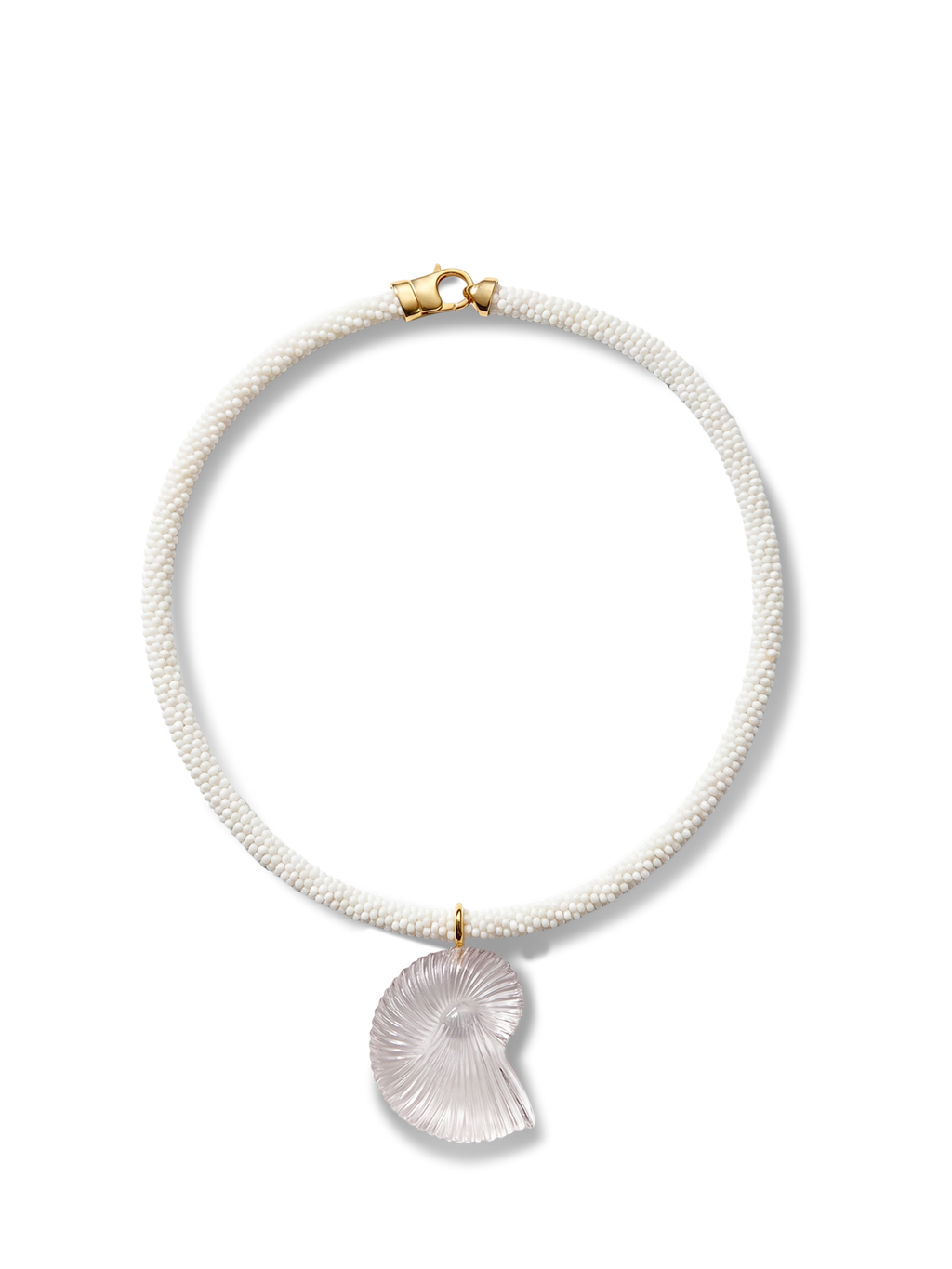 Veronica Beard White beaded necklace with a carved nautilus shell