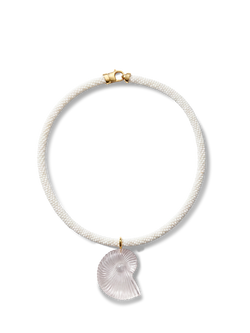 Veronica Beard White beaded necklace with a carved nautilus shell