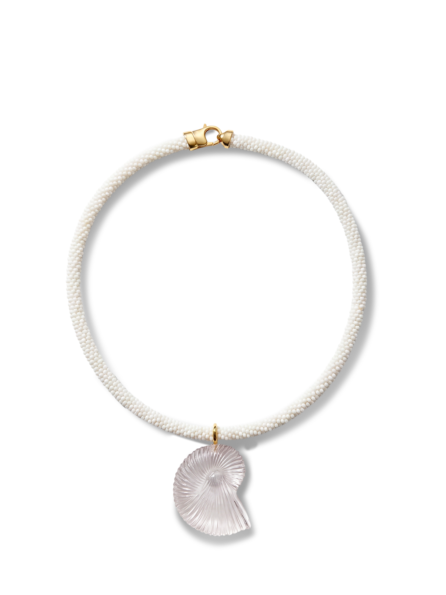 Veronica Beard White beaded necklace with a carved nautilus shell