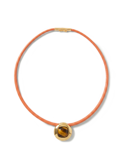 Veronica Beard Orange leather choker with a gold tiger's eye