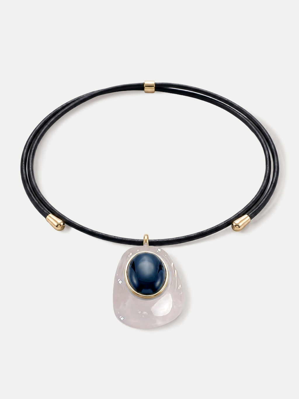 Veronica Beard Black Leather Pendant Necklace - Black/White