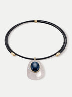 Veronica Beard Black Leather Pendant Necklace - Black/White
