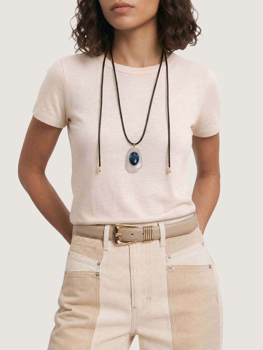 Veronica Beard Black Leather Pendant Necklace - Black/White