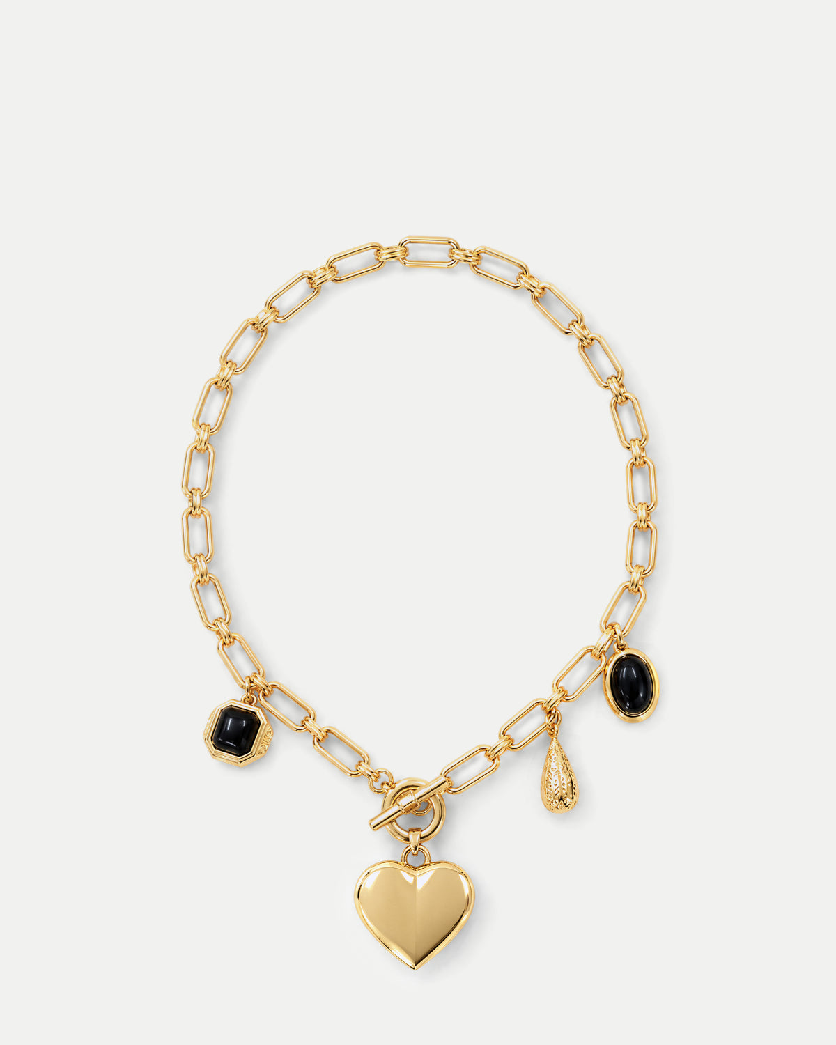 Veronica Beard Gold chain necklace with black charm pendants.