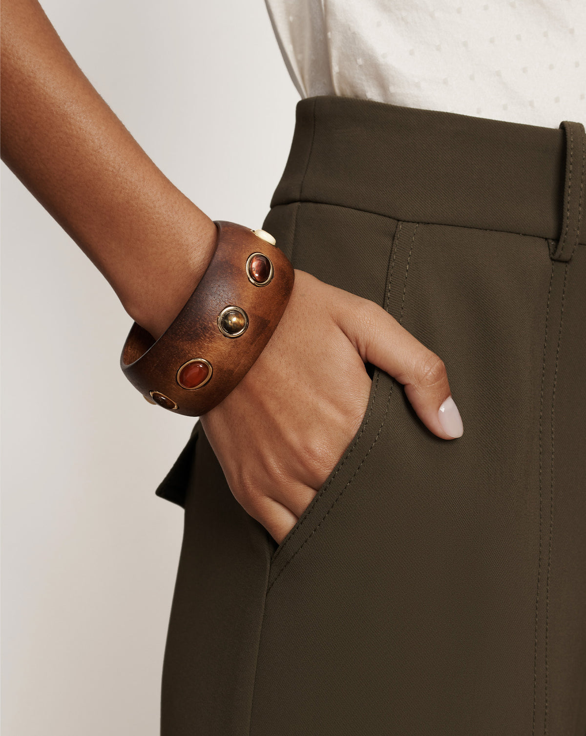 Wood Embellished Bangle in Brown Multi | Veronica Beard display picture 1