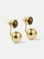 Veronica Beard Gold double-sided ball earrings with brown stones.
