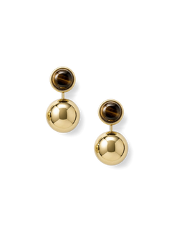 Veronica Beard Gold drop earrings with tiger's eye stones.