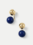 Veronica Beard Gold and lapis lazuli ball drop earrings.