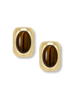 Veronica Beard Gold square earrings with oval brown tiger's eye.