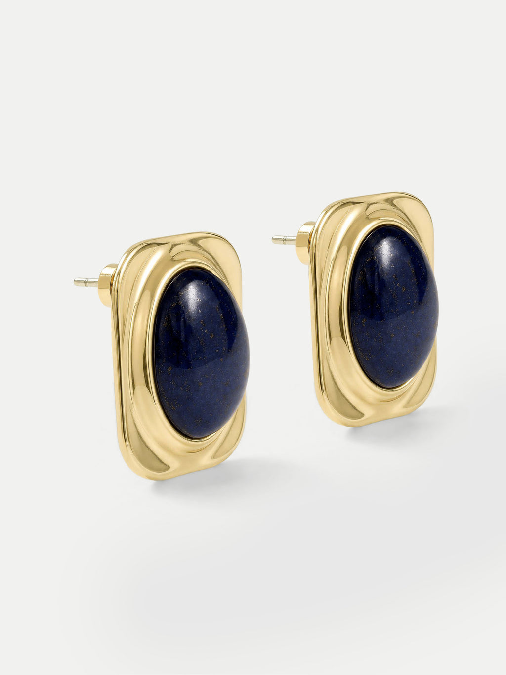 Veronica Beard Gold stud earrings with oval blue lapis stones.