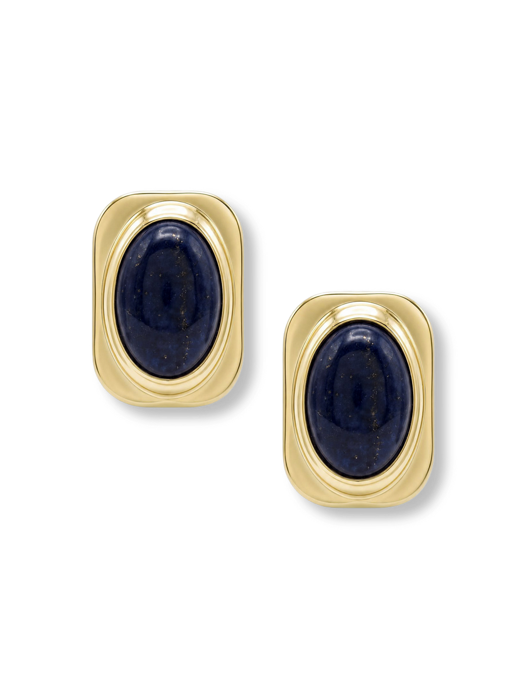 Veronica Beard Gold earrings with oval blue lapis lazuli stones.