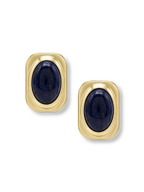 Veronica Beard Gold earrings with oval blue lapis lazuli stones.