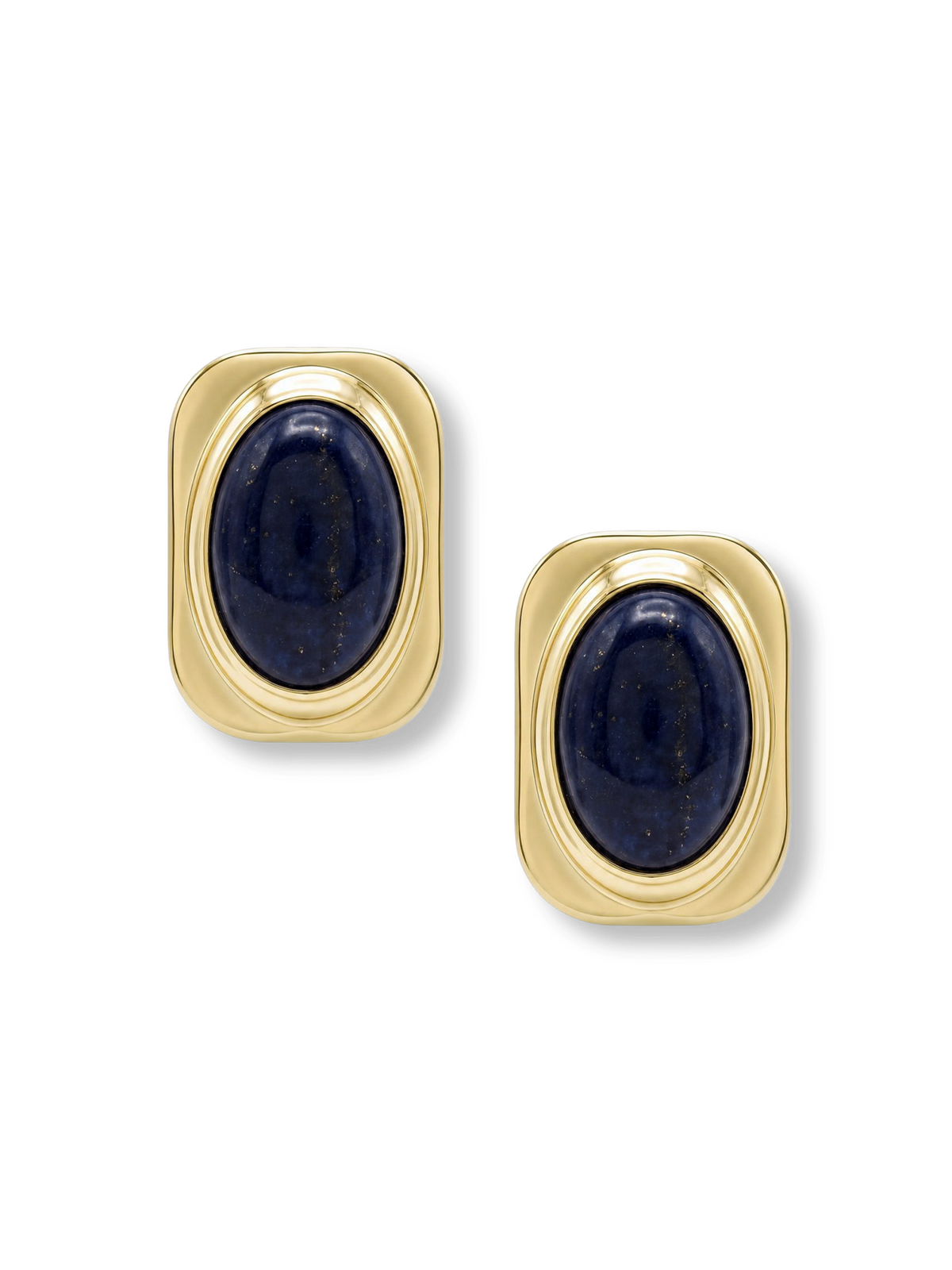 Veronica Beard Gold earrings with oval blue lapis lazuli stones.
