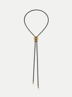 Veronica Beard Brown leather cord necklace with gold-tone clasp.