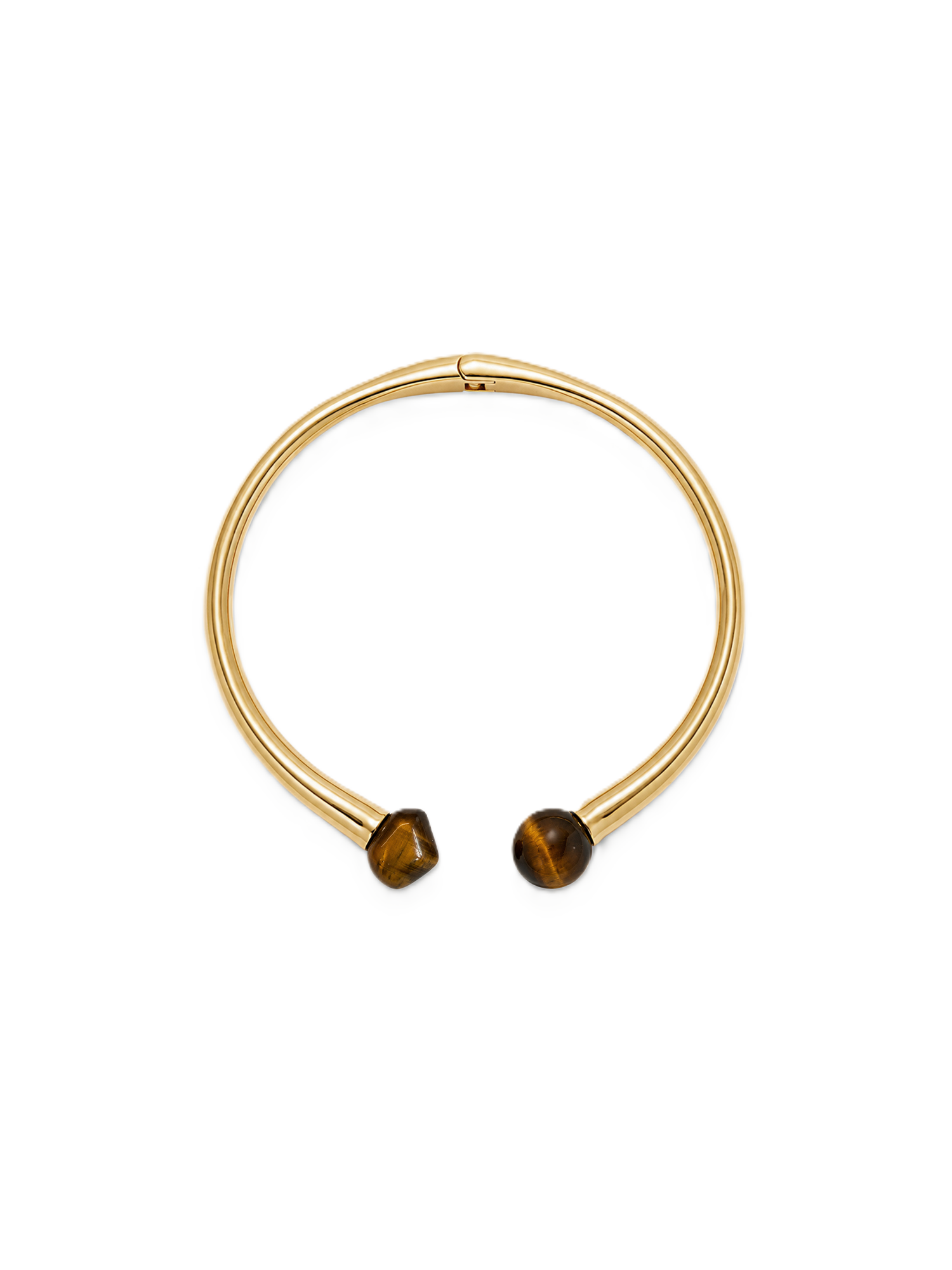 Veronica Beard Gold cuff bracelet with brown tiger eye beads.