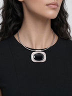 Veronica Beard Silver and black stone statement necklace.
