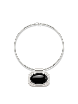 Veronica Beard Silver necklace featuring a black oval stone pendant.