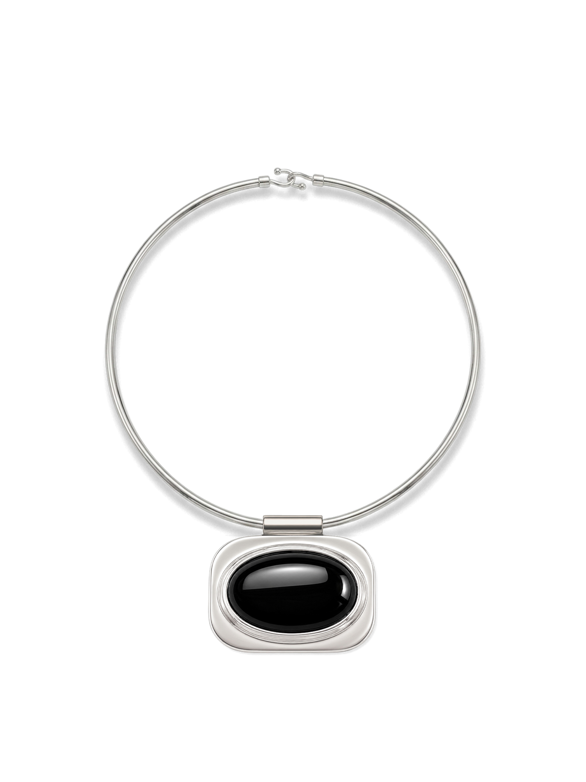Veronica Beard Silver necklace featuring a black oval stone pendant.