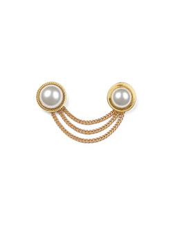 Veronica Beard Gold-tone double pearl brooch with triple draped chains.