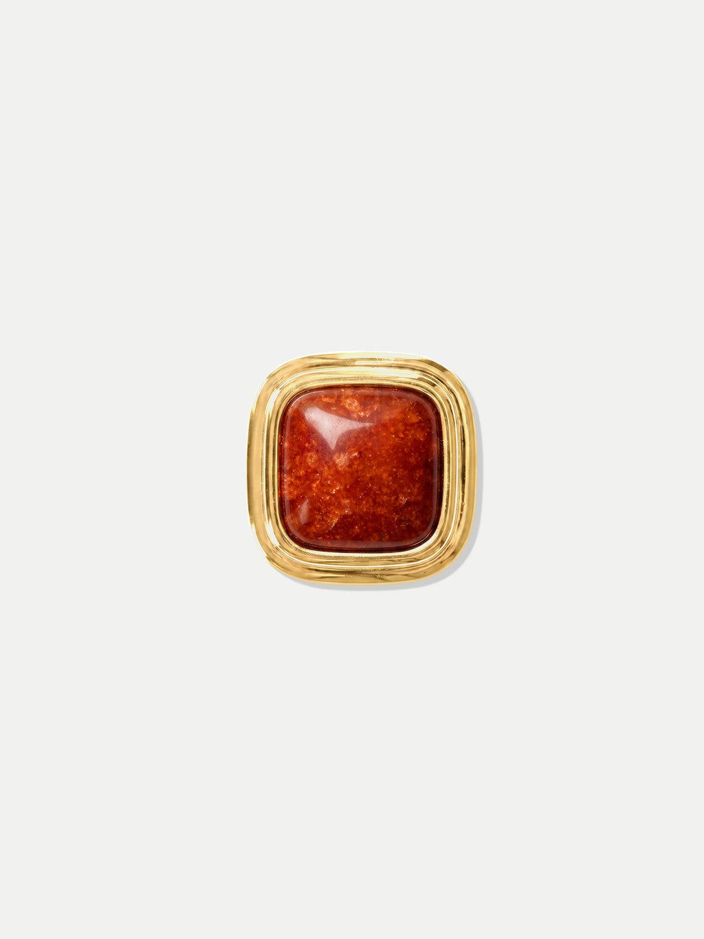 Veronica Beard Gold red square stone ring with details.